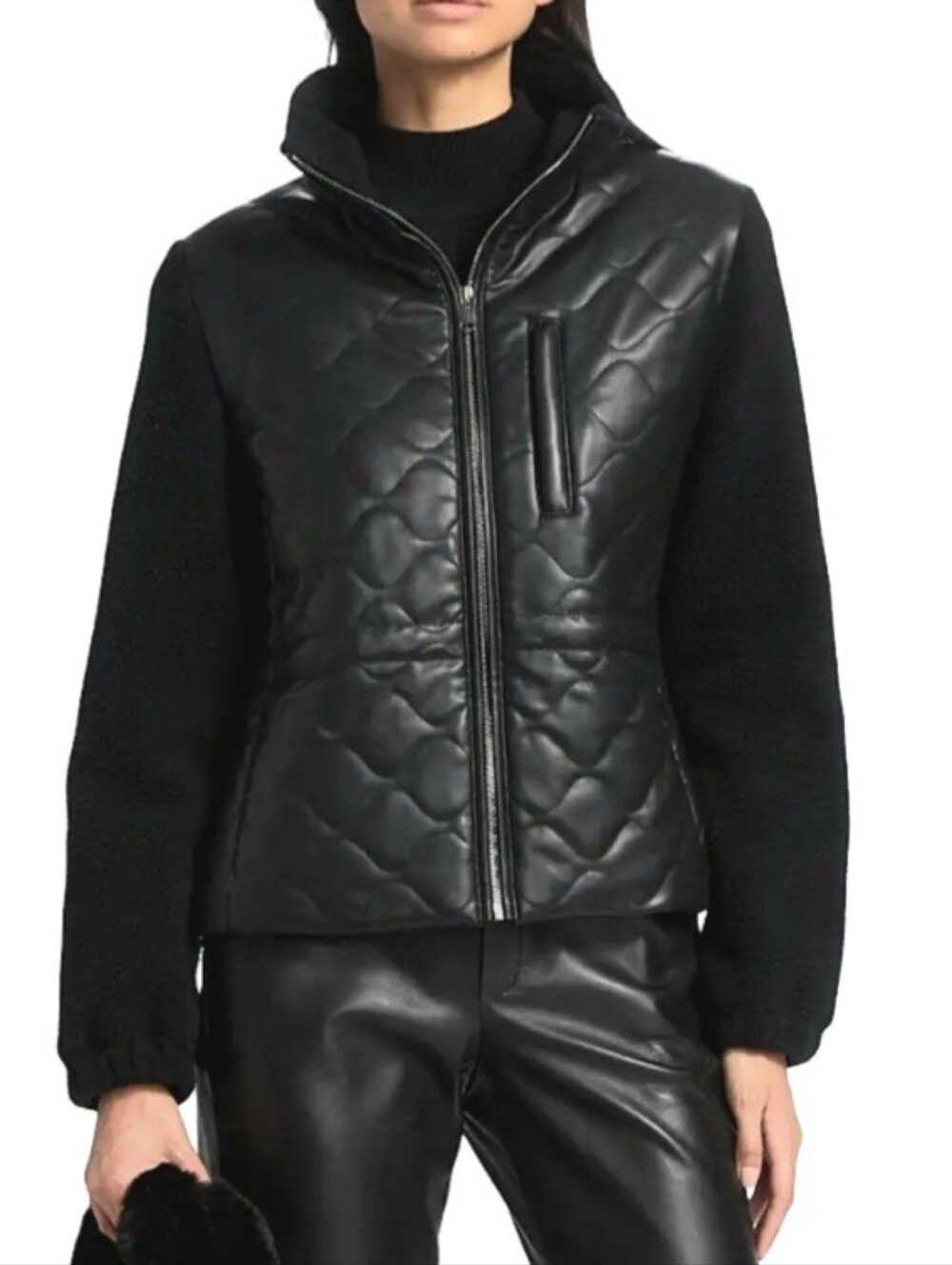 Lamarque Black Quilted Mixed-Media Puffer Jacket Size S